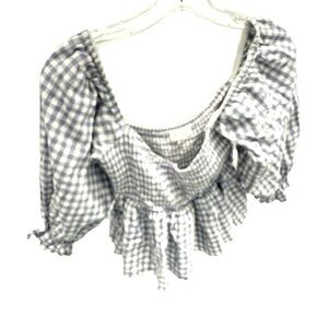 Mable smocked blue and white gingham top small
